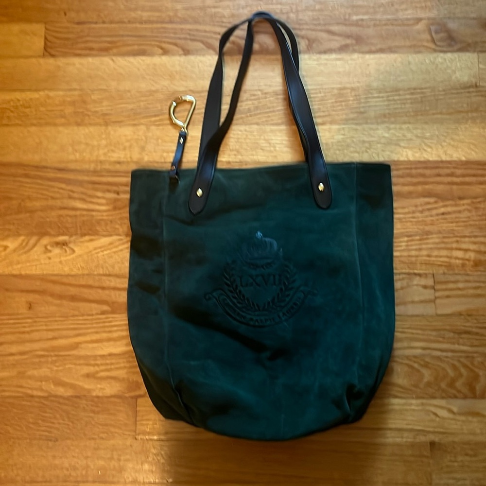 Suede Tote Bag with Embossed Crest - Dark Green